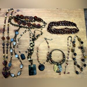 Elegant Black and Brown 10 Piece Necklace Set